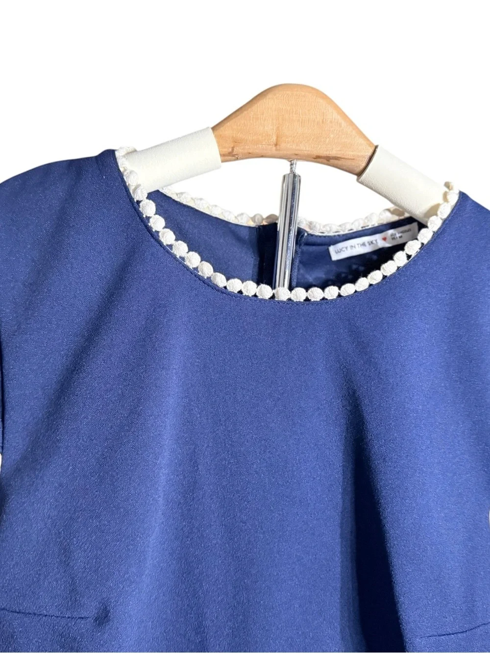 Lucy in the Sky Girls Blue Dress Size M White Trim Bow